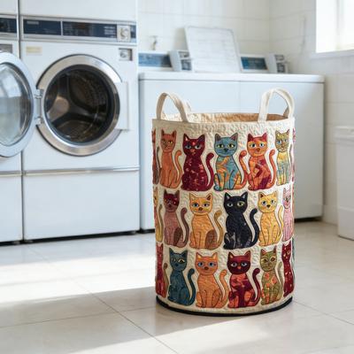 Quilted Laundry Basket Foldable Boho Fabric Laundry Hamper Cute Cat Storage Basket for Clothes Toys Blankets Nursery Bedroom