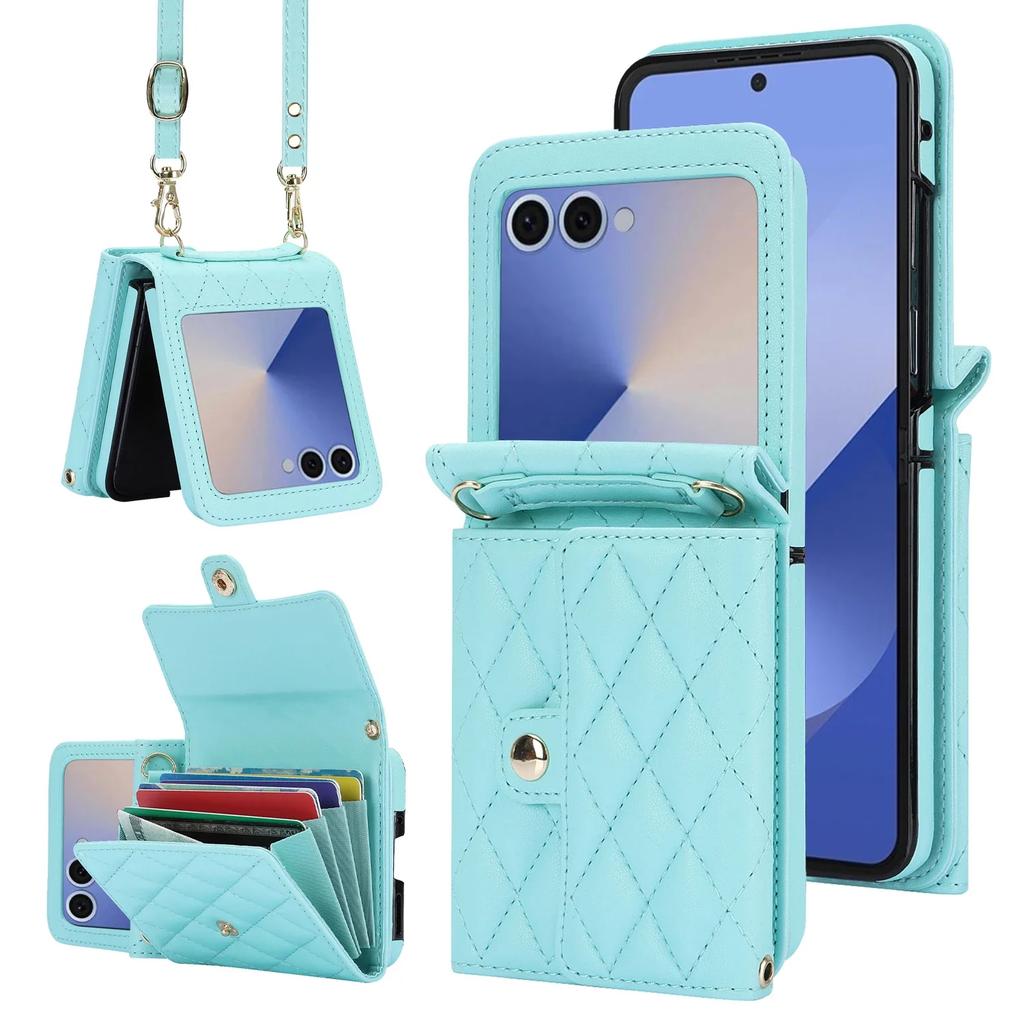 Leather Wallet Crossbody Phone Case for Samsung Galaxy Z Flip 7 fe 6 5 4 3 Flip7 RFID Blocking Card Holder Lanyard Purse Cover