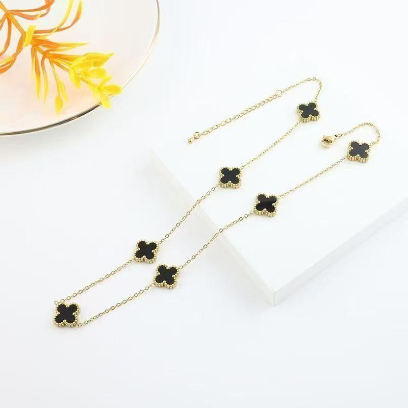 Seven-flower Four-leaf Clover Necklace - Women's Fashionable and Elegant Titanium Steel Sweater Chain