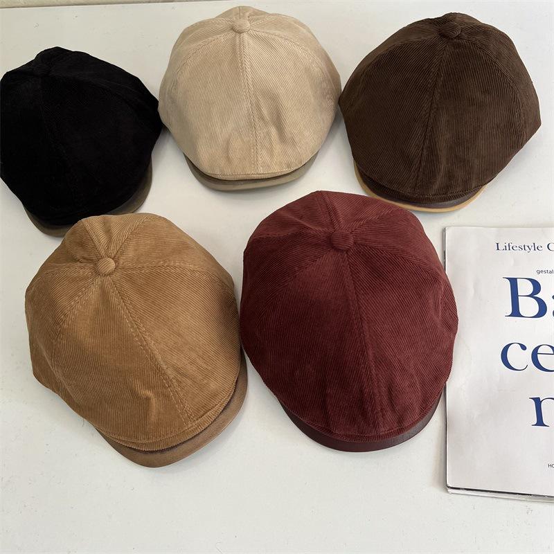 

Retro old forward hat fashion beret autumn and winter avant-garde corduroy thermal cap M（56-58cm） бордовий