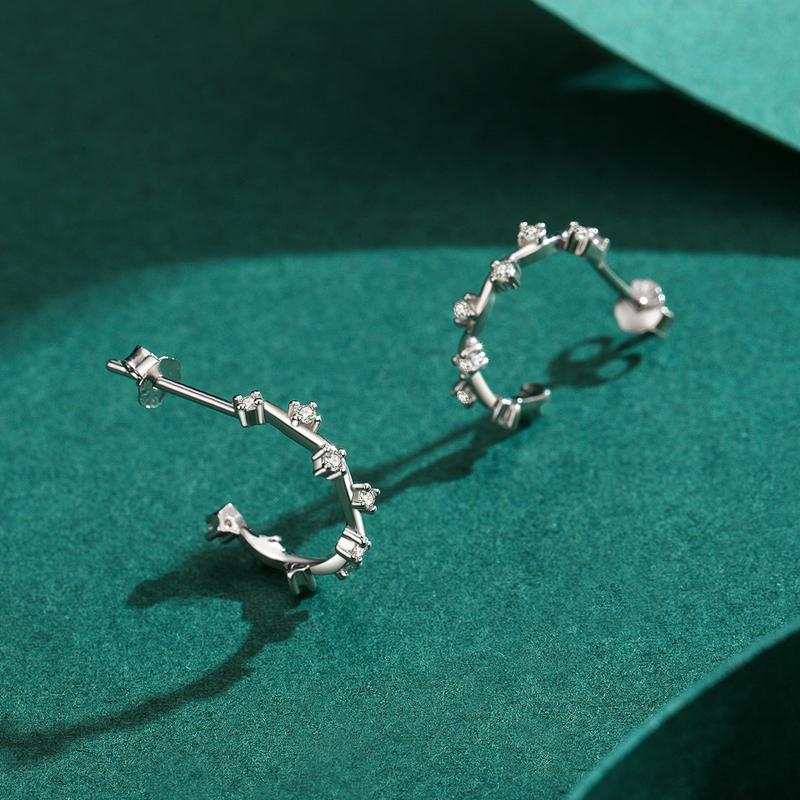 MODIAN 925 Sterling SIlver Geometric Line Dazzling Clear CZ Cassic Stud Earrings For Women Wedding Engagement Jewelry Gifts