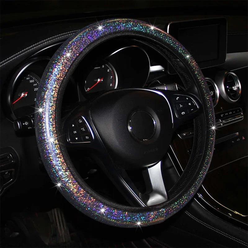 Car Universal 37/38cm Steering Wheel Cover Elastic Handle Cover Colorful Bronzing Diamond BlingBling Steering Wheel Accessories
