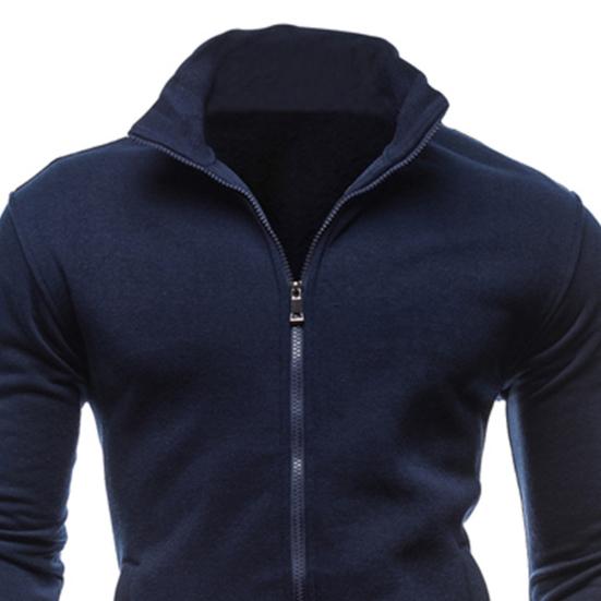 Men Coat Solid Color Slim Streetwear Zipper Ribbed Bottom Sweatshirt for Daily Wear