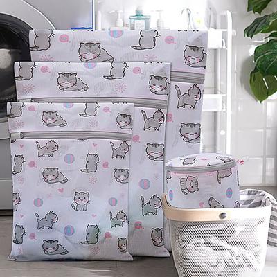 Cute Cat Print Laundry Bag Large Capacity Foldable Washing Bag Distortion Protection Cartoon Storage Bags Household