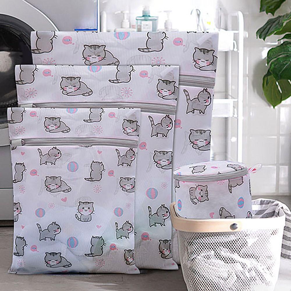 Cute Cat Print Laundry Bag Large Capacity Foldable Washing Bag Distortion Protection Cartoon Storage Bags Household