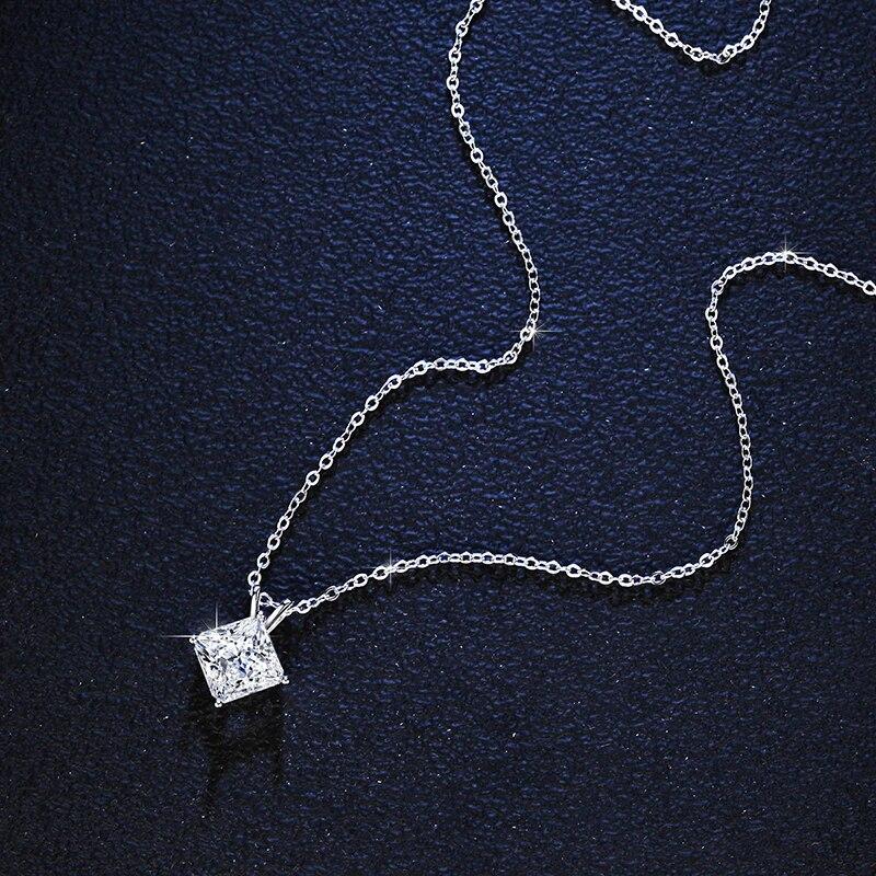 Colier cu pandantiv pătrat real moissanit VVS1 D culoare pur argint S925 cadou de bijuterii fine pentru femei