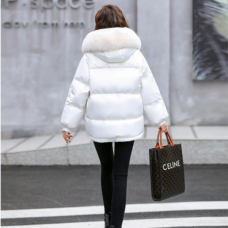 Herbst- und Winter Daunenjacke mit weißen Entendaunen für Damen, kurze und glänzende Baumwolljacke, modisch und warm, Baumwolljacke mit lockerem Kragen