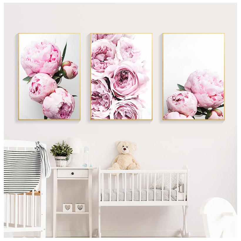 Nordic Minimalist Posters and Prints Pink Peony Flower Kids Room Decor Canvas Painting Wall Art Picture for Living Room No Frame