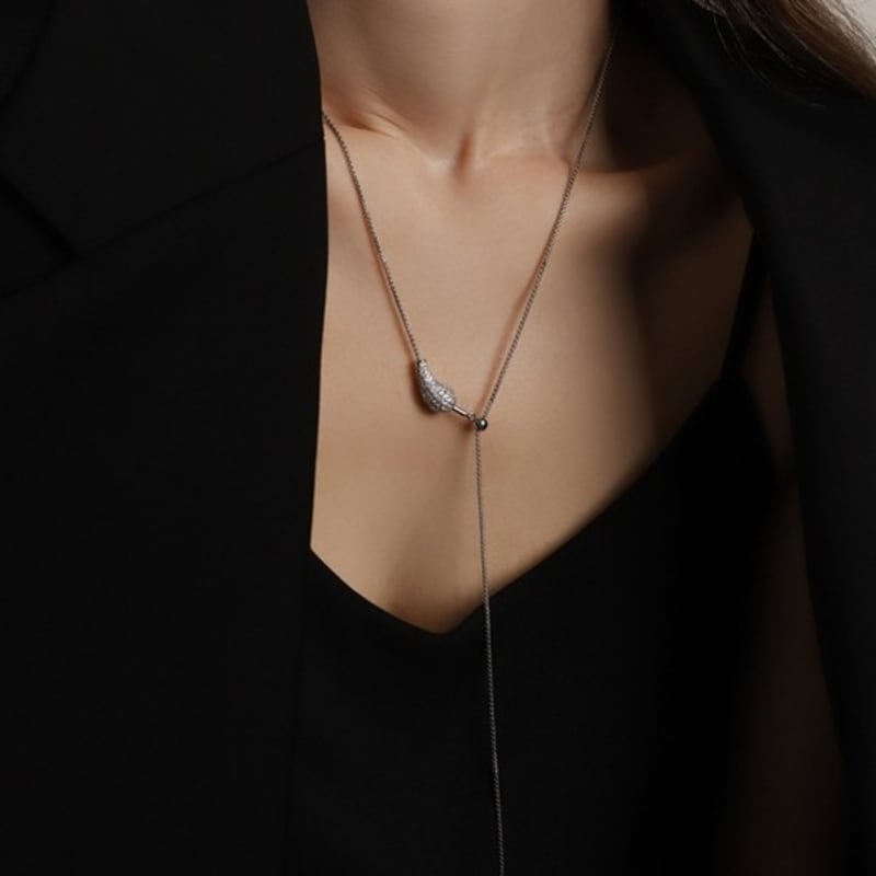 ozel Cubic Pave Waterdrop Moving Long Necklace PB146N