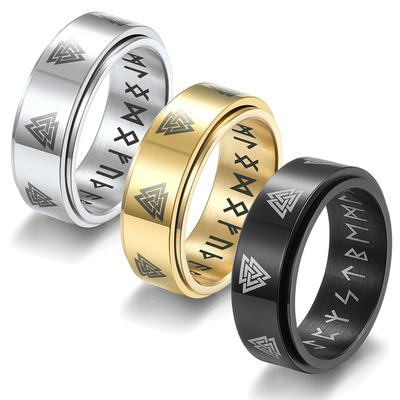 Anillos Spinner de Acero Inoxidable para Hombres Mujeres Vintage Odin Runas Vikingas Nórdicas Joyería Giratoria para Jugar