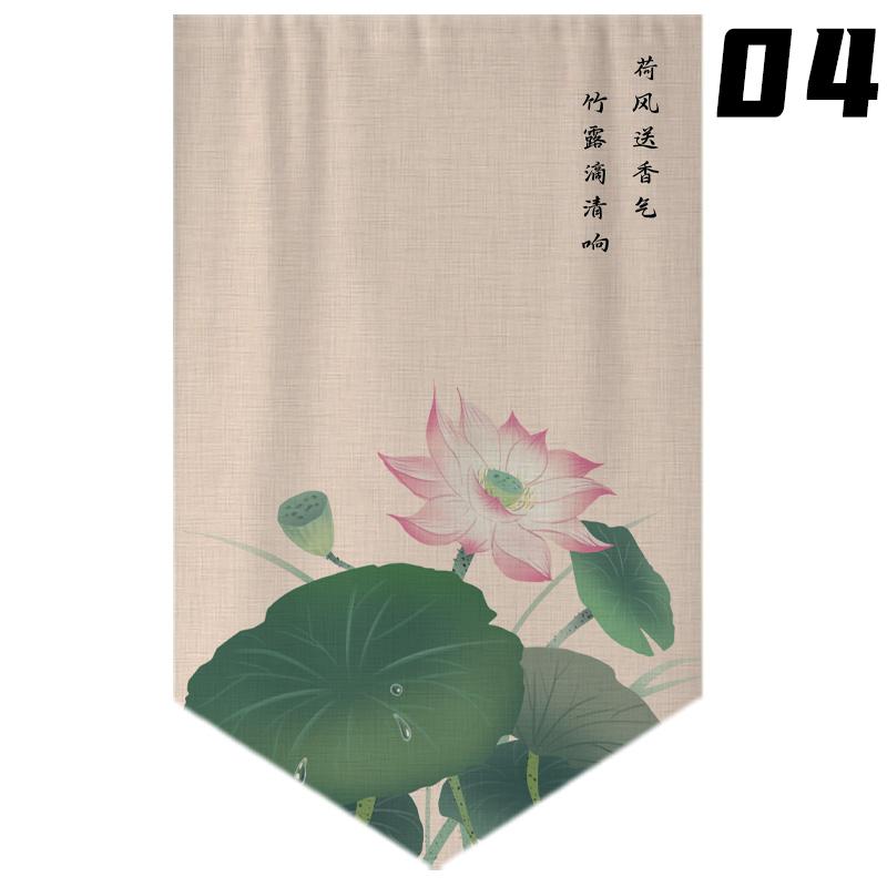 Chinese Style Lotus Printed Short Curtain Kitchen Partition Restaurant Half-Curtain Home Doorway Bedroom Decor Window Drape