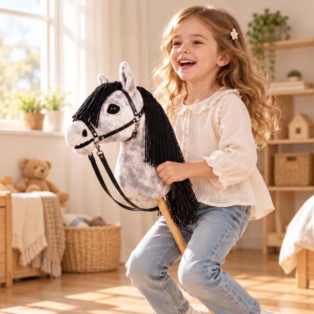 Sticks Horse with Wooden Adorable Soft Heads Toy Realistic for Preschoolers, Young Children,