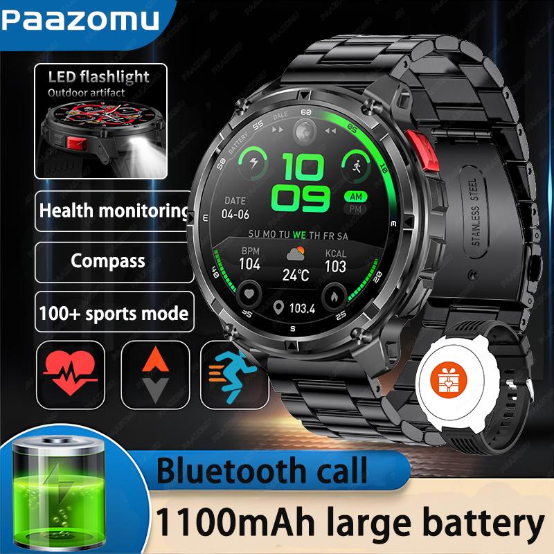 New Outdoor Smart Watch 1.7 ” 1100mAh Large Battery IP68 Waterproof LED Flashlight Bluetooth Call Sports Men Fitness Bracel