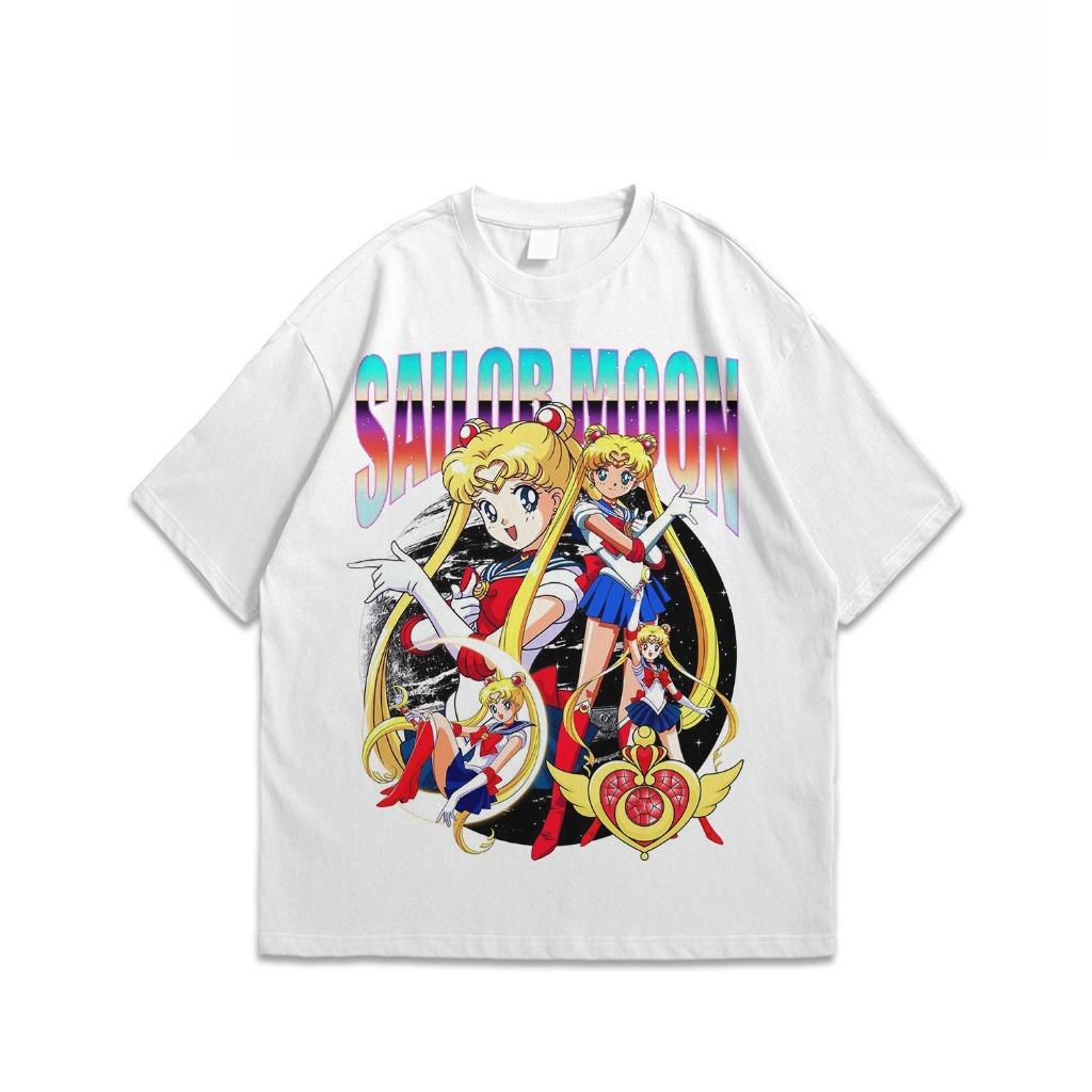 Japanese Animation Oversized Sailor Moon Men's Cotton T-shirt Summer New Retro Men's and Women's Streetwear