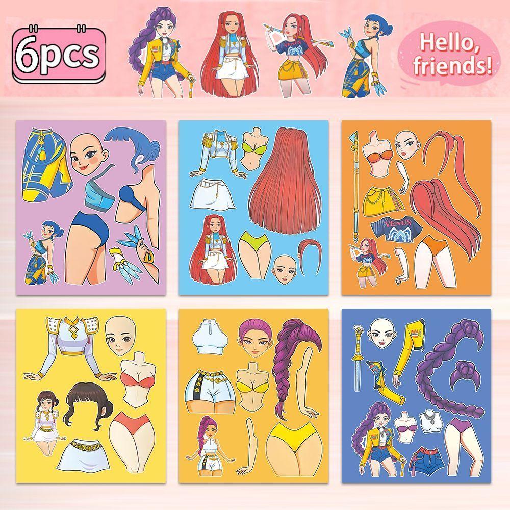 

6-24 Sheets Kpop Demon Hunters HUNTR/X Stickers DIY Game Make A Face Puzzle Stickers Assemble Jigsaw Decals Puzzle Stickers