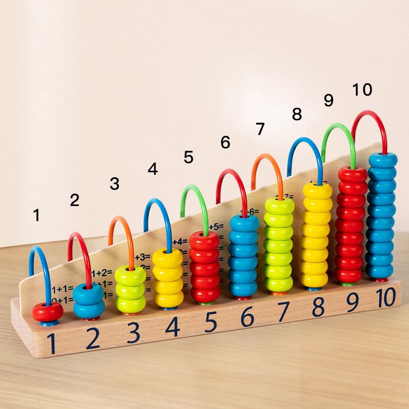Children's Digital Enlightenment Teaching Aids, Curved Ten-line Color Calculation Stand, Beech Wooden Calculation Stand, Abacus Math Toy