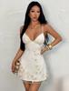 Y2k Summer New Contrasting Color Three-dimensional Flower Embroidery V-neck Sleeveless Suspender Mesh Splicing Dinner Dress Dress
