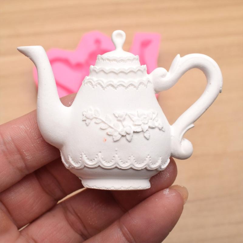 Silicone Fondant Mold Cartoon Cute Teapot Shape Handmade Candle Resin Craft Cake Decorating Tool for Kitchen Baking Gift