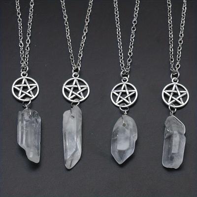1pc Natural Crystal Stone Pentagram Zinc Alloy Necklace Witch Pendant Necklace Women Jewelry