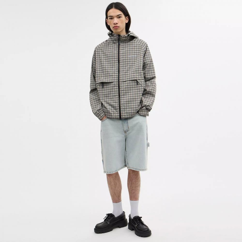 Coach Plaid WIndbreaker In Recycled Polyester Blue