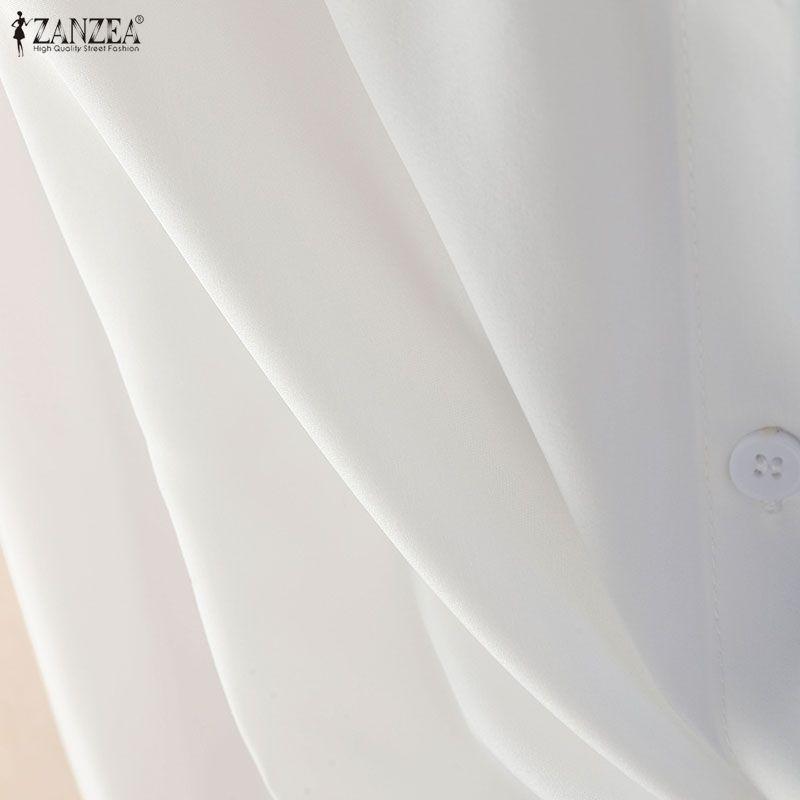 ZANZEA Women Casual Turn Down Collar Stripe Splice Loose Long Sleeve Blouse
