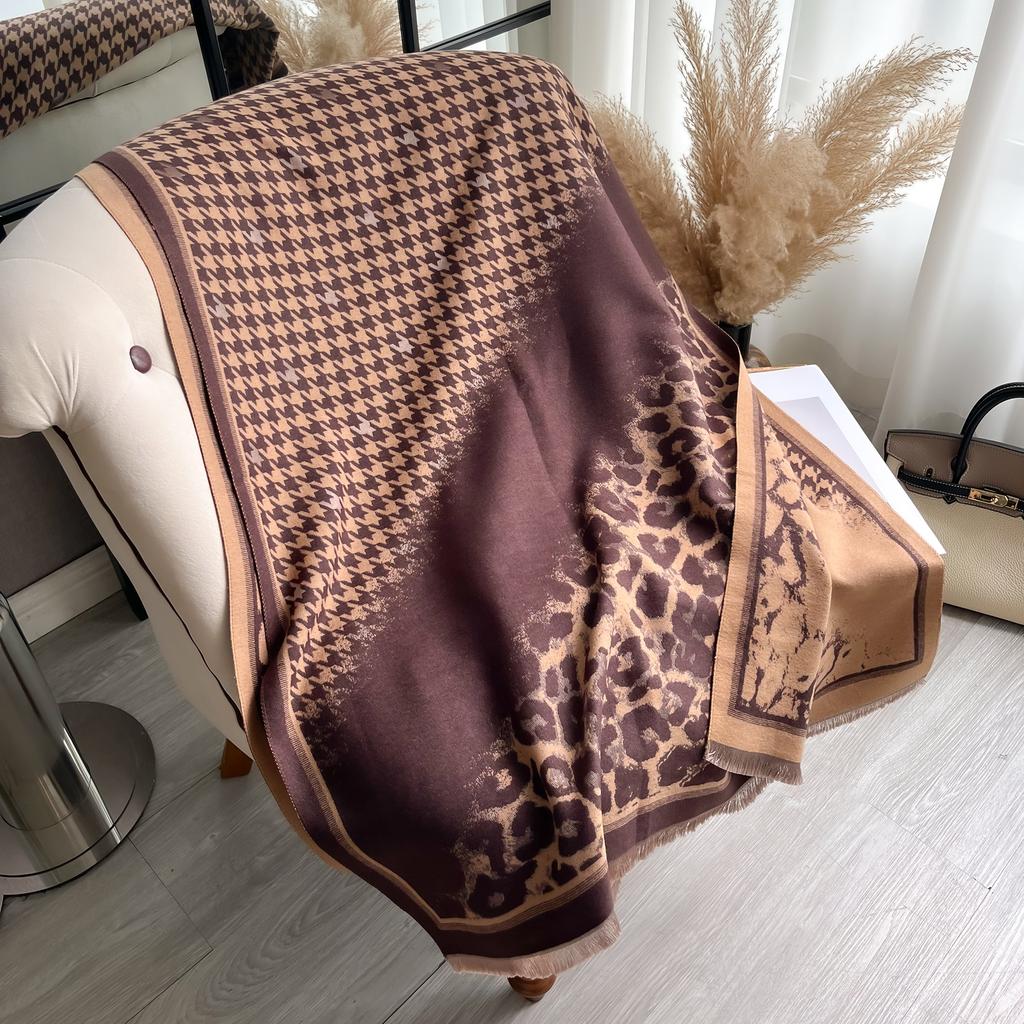 Luxury Leopard Print Scarf For Women Warmer Winter Cashmere Pashmina Scarves Shawls Female Thick Blanket Wraps Foulard