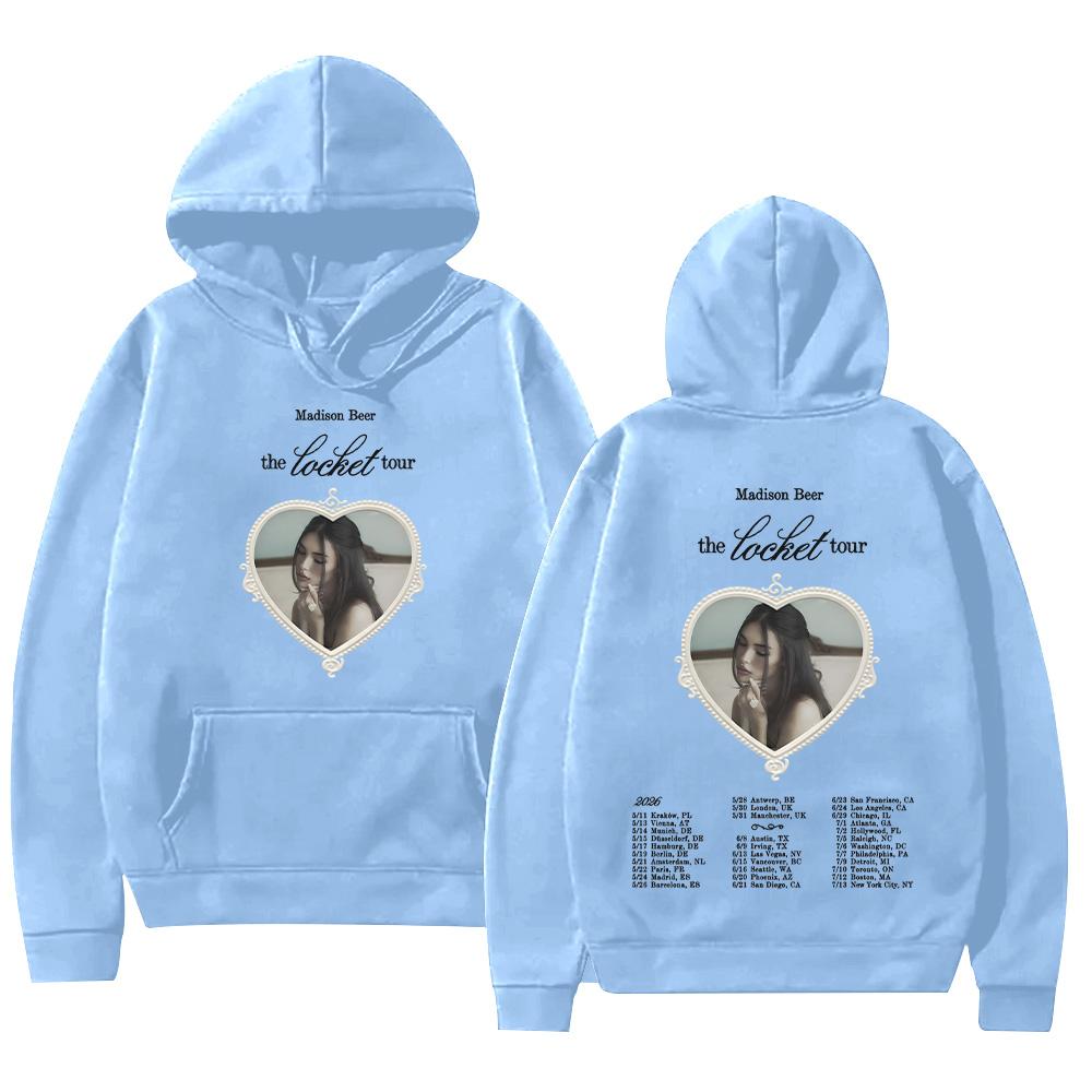 

Madison Beer The Locket Tour 2026 Худі Графічний одяг Y2K Нові світшоти Модні повсякденні пуловери S світло-синій колір