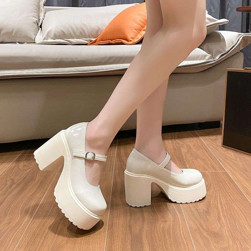 Sweet and Cool Thick-heeled High-heeled Small Leather Shoes 2025 Spring and Autumn New Thick-soled Heightening French Retro Mary Jane Wedge-heeled