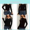 Streetwear V Neck Long Sleeve T Shirt With Embellished Rhinestones For Women