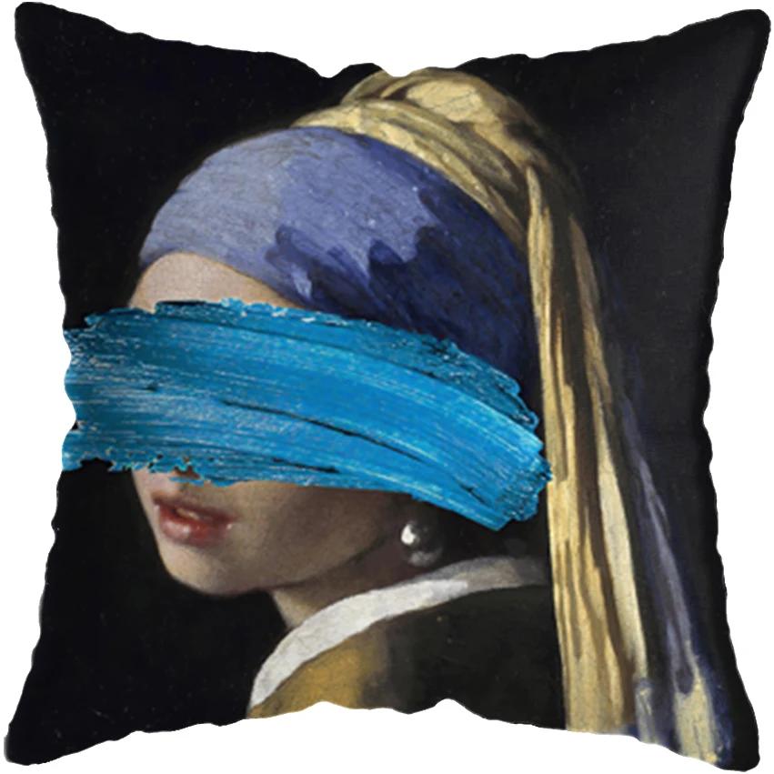 Huse de pernă pictură cu figuri amuzante europene clasice, husă de pernă, decor pentru casă, figură amuzantă suflând bule, huse de pernă