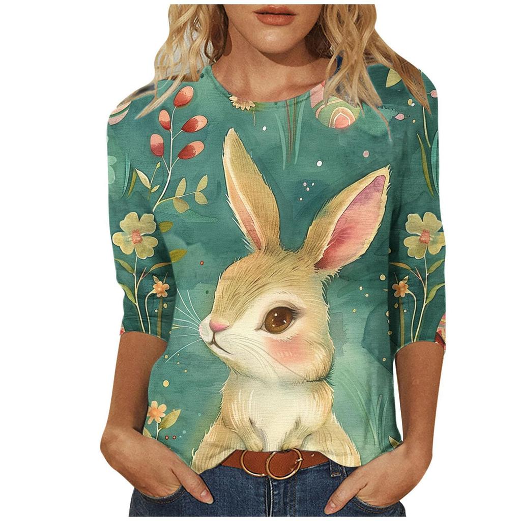 Round Neck 3D Rabbit Printed Top Fashionable Casual Long Sleeved Women's T-shirts
