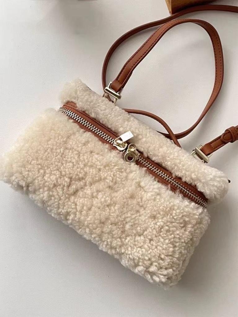 Bag Ladies Premium Retro Wool Lamb Handheld Box Bag Niche Design Shoulder Crossbody Bag