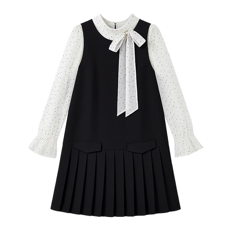 

Simple Casual Bow Collar H-Line Dress M