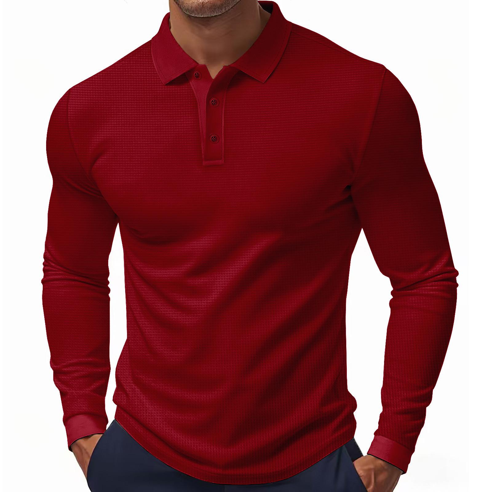 

American Spring Autumn Thin Men s Quick-drying Breathable Long-sleeved Polo POLO Casual T-shirt S червоний