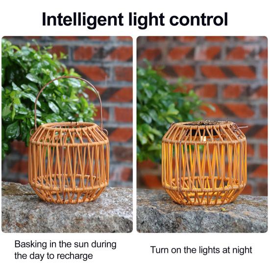 Solar Lantern with Top Handle Outdoor Hanging Rattan Lantern Weatherproof Bohemian Solar Light for Garden Balcony Patio Decoration