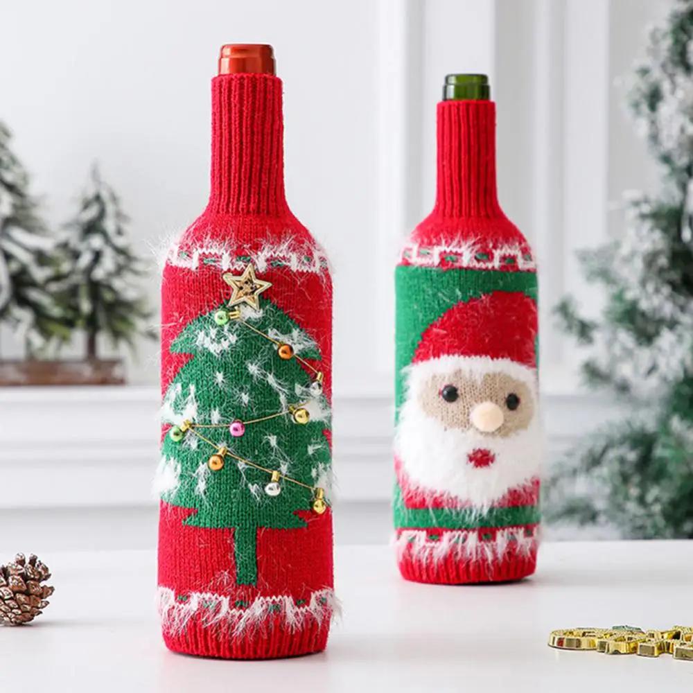 Christmas Decorations for Home Santa Claus Wine Bottle Cover Snowman Stocking Gift Knitted Xmas Navidad Decor Happy New Year