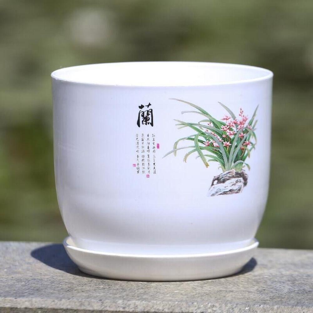 White Plastic Flower Pot With Tray Imitation Porcelain PP Resin Flower Pot  Potted Plant