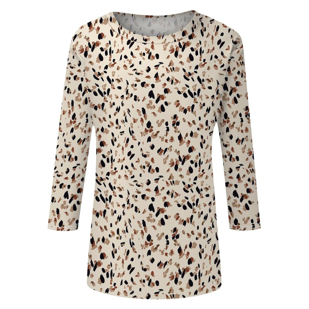 Women's Casual Floral Print Three Quarter Sleeve Round Neck T Shirt Lightweight Comfortable Fit Suitable for Everyday Wear