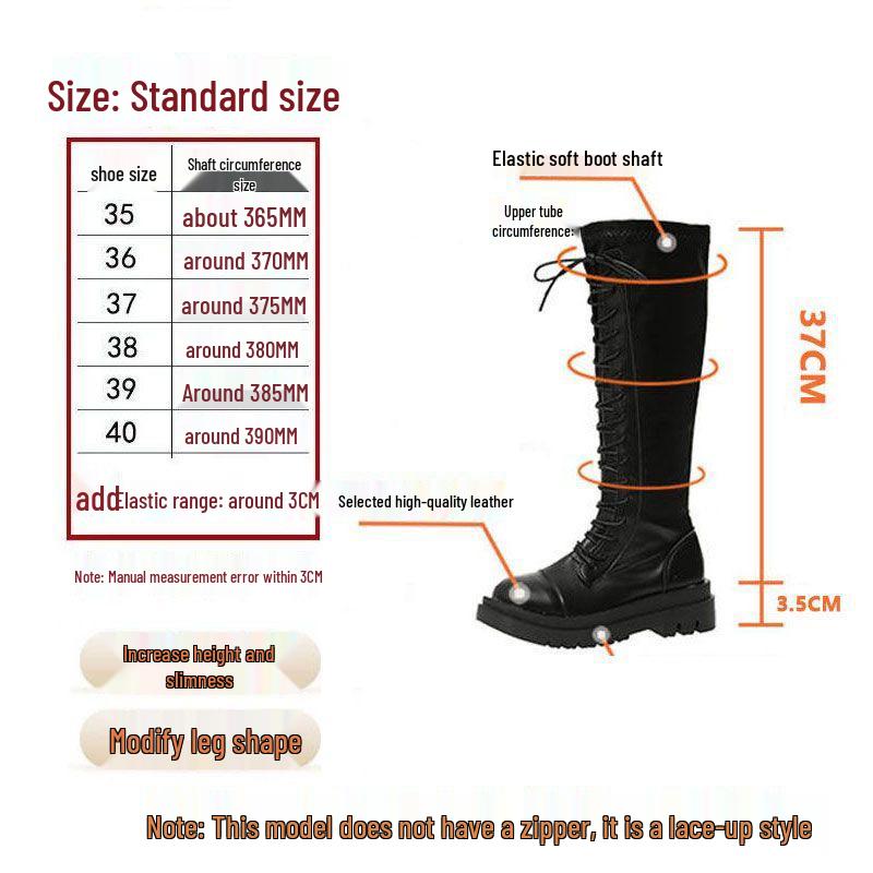 Women's Slimming Knee-High Black Lace-up Riding Boots with Thick Sole 2025