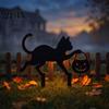 Durable Metal Yard Inserts Halloween Black Cat Stakes, Garden Stake with Pumpkin Lantern and Waterproof Statues Witch Broom, Outdoor Lawn Art