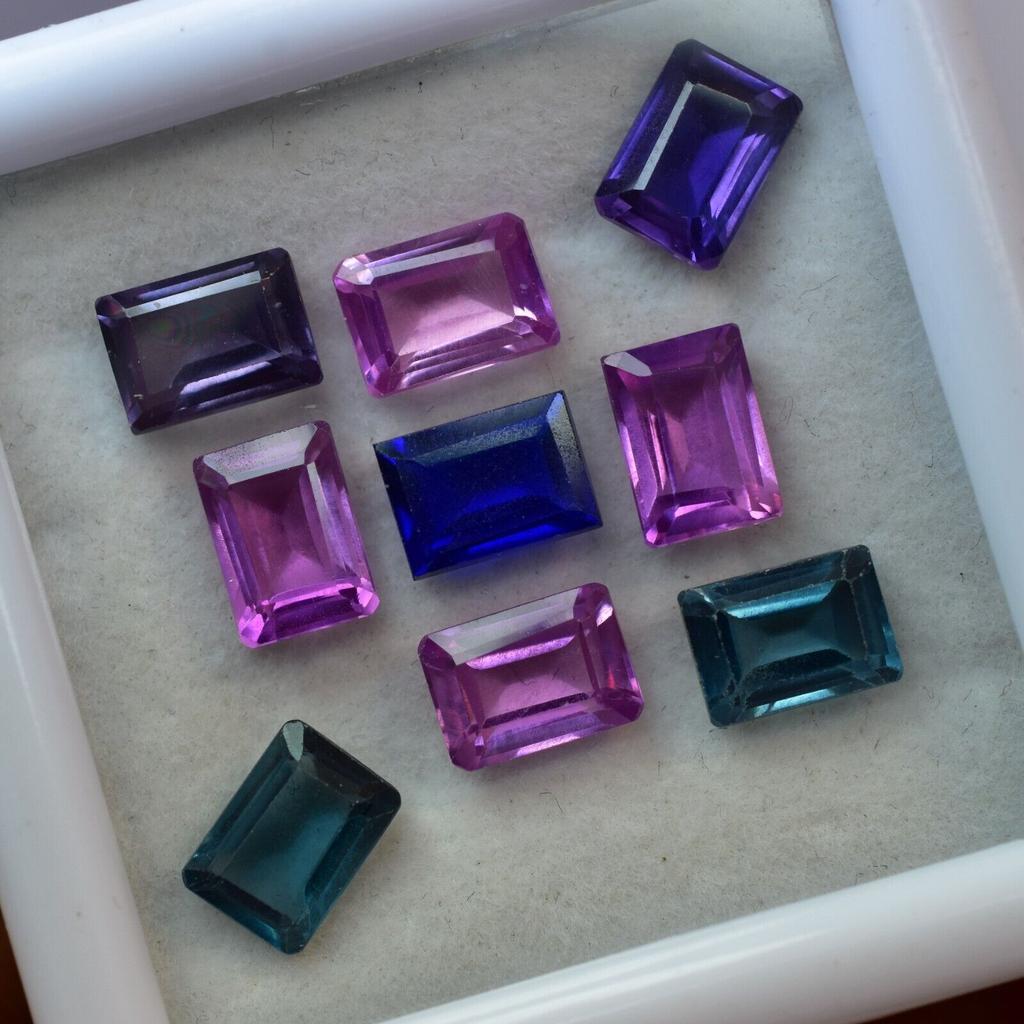 8 Pcs Natural Mix Sapphire   Loose Gemstone Emerald 7x5 Mm Lot