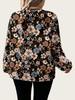 Plus Size Retro Floral V-neck Lantern Sleeve Chiffon Blouse