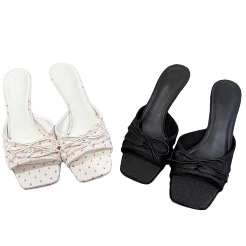 Fashion High Heels Women Slippers Bow Sexy Fashion Shoes Elegant Heeled Sandals Summer 2025 Pumps Luxury Brands Dress Sandalias De Mujer