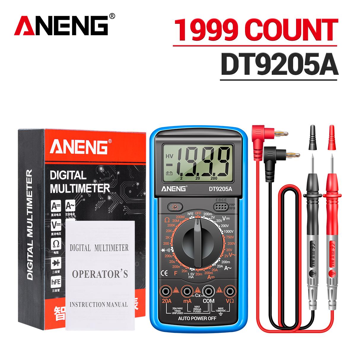 

ANENG DT9205A-12 1999 counts Цифровий мультиметр AC/DC Тестер напруги Тестер електричних тестів Професійний аналоговий мультиметр with box синій