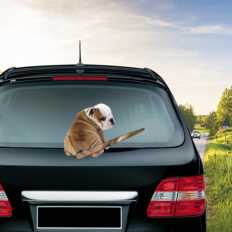 3D Window Car Stickers Cute Bulldog Moving Tail Wiper Stickers for Rear Windshield Car Styling Auto Decoration Car Accessories