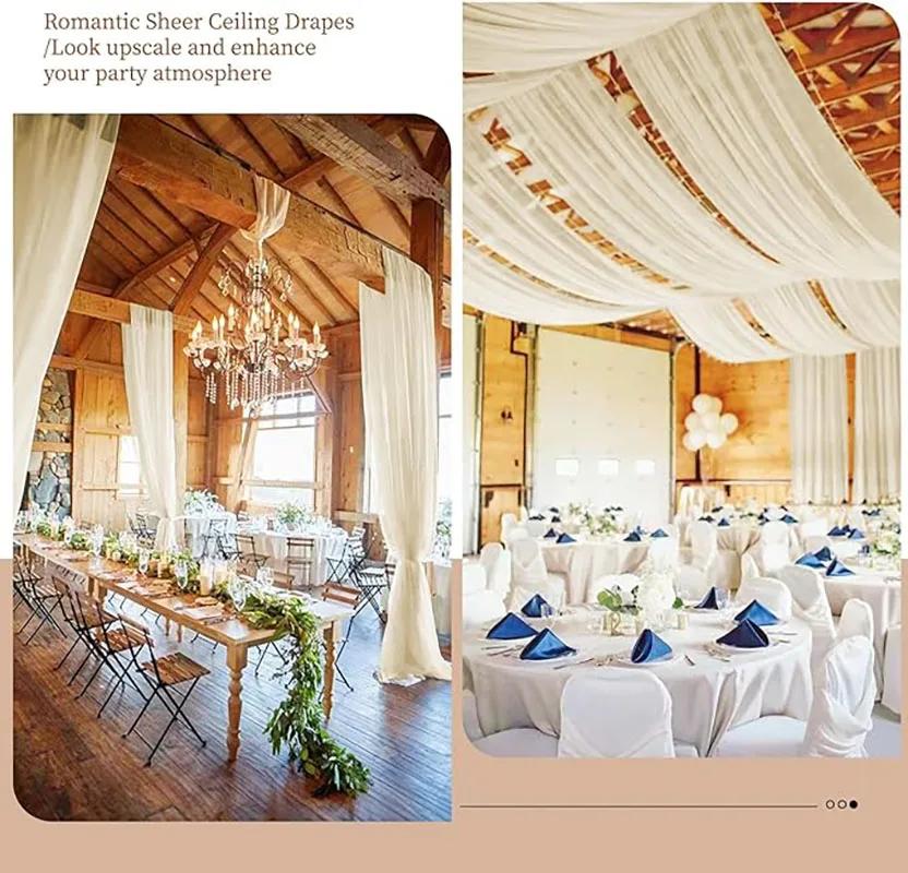4Pcs Wholsale White Ceiling Drapes Weddings Arch Draping Fabric Gauze Tulle Curtain for Party Ceremony Stage Hotel Decoration