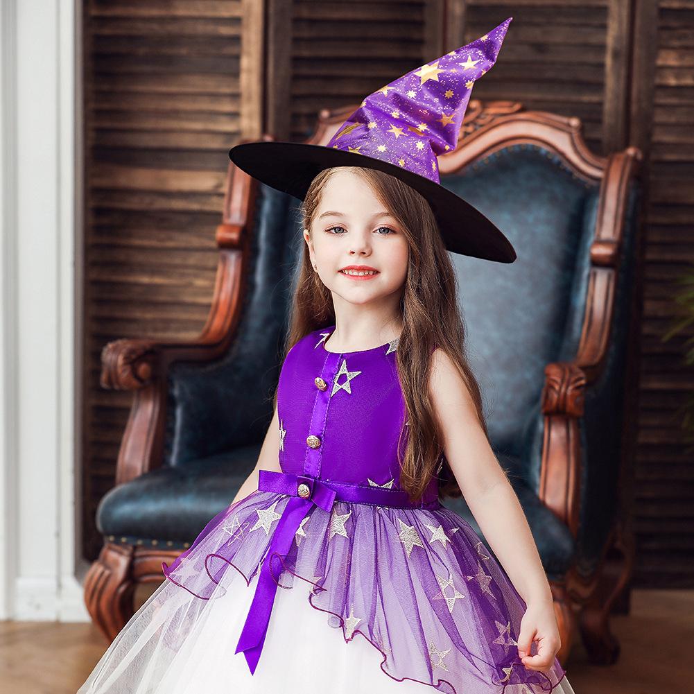Halloween Prinsessklänning Kostym med Häxhatt för Barn