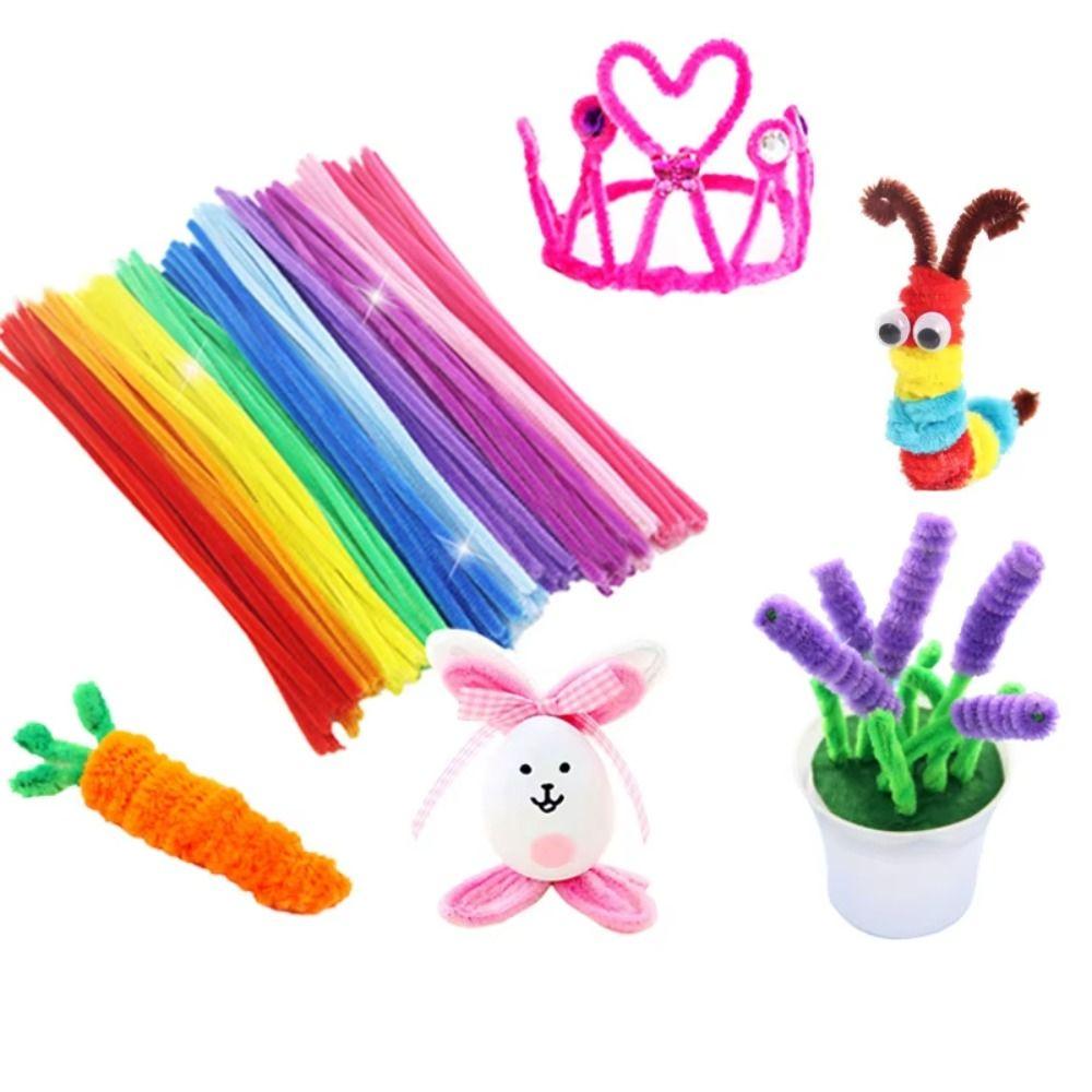 100pcs Plush Tinsel Stem DIY Strips Twist Bar Educational Toys Plush Wired Twist Sticks  Handcraft