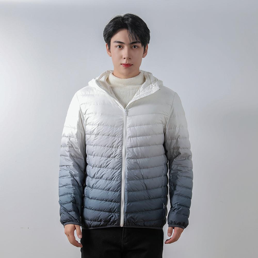 Men's fleece light down jacket men's hooded hooded winter coat gradual change color men's clothing