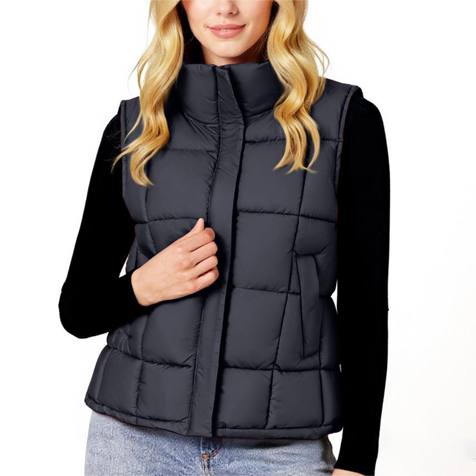 Women s Down Vest Sleeveless Winter Short Jacket Warm Lightweight Stand Collar Down With Pockets L
